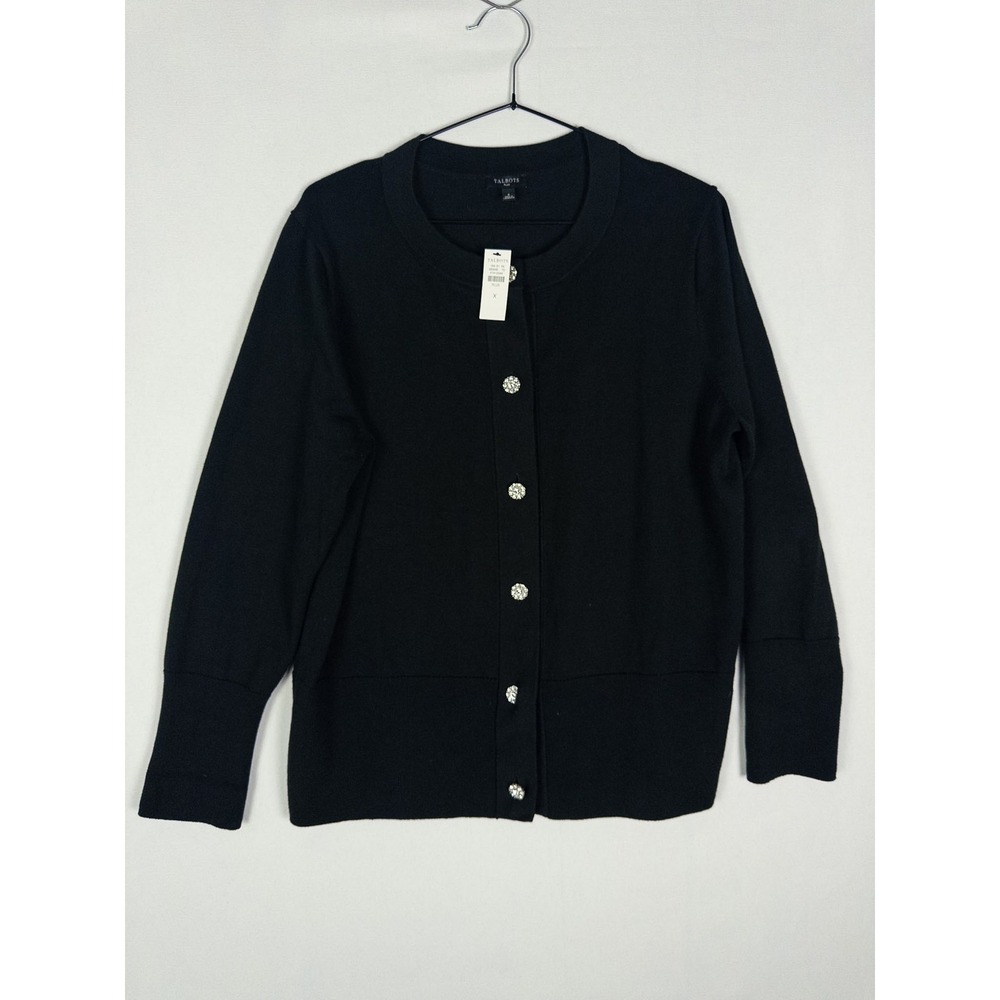 Talbots Plus Rhinestone Button Cardigan Womens X Black Jewel Quiet Luxury Classi